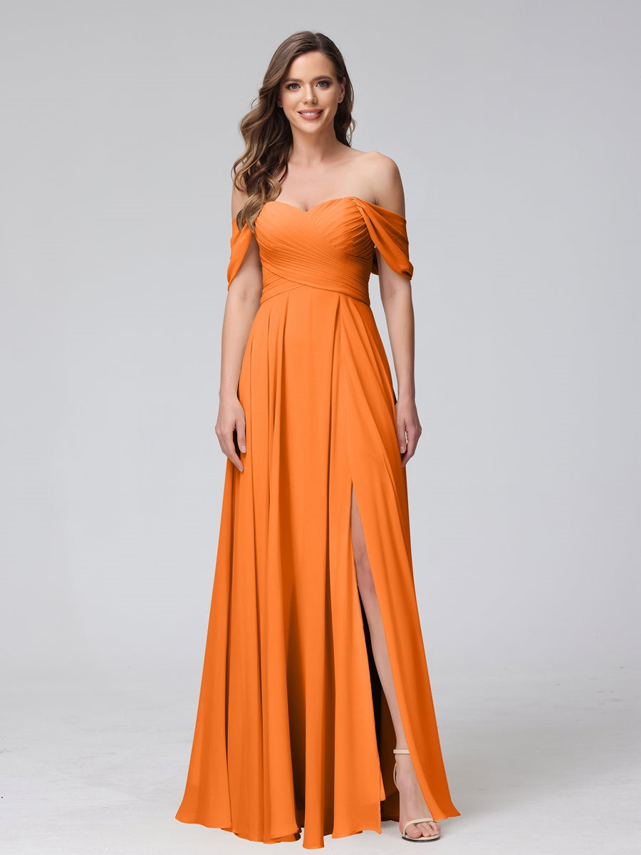 Ligne A/Princesse Hors de l'épaule Sans Manches La Longueur du Sol Bridemaid Robes avec Côté Divisé & Ruché