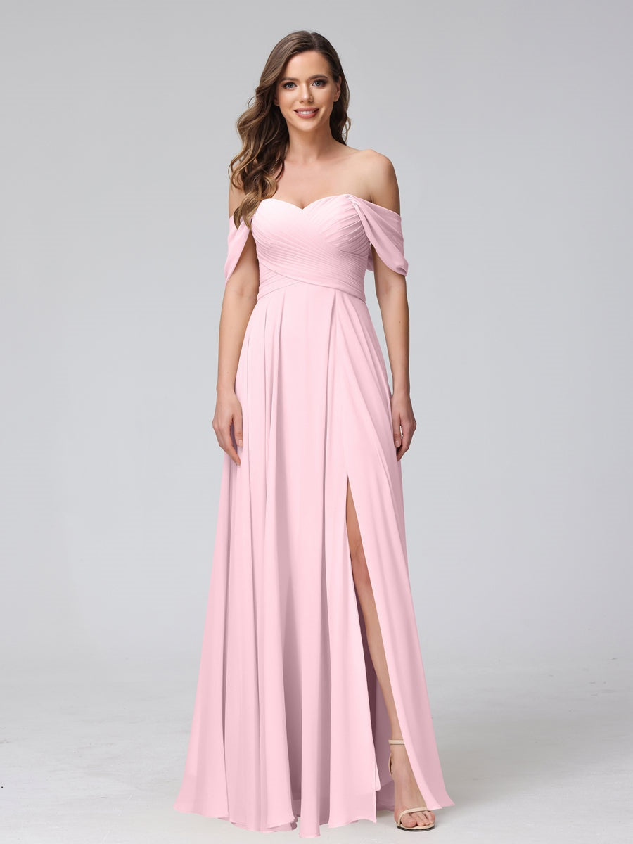 Ligne A/Princesse Hors de l'épaule Sans Manches La Longueur du Sol Bridemaid Robes avec Côté Divisé & Ruché