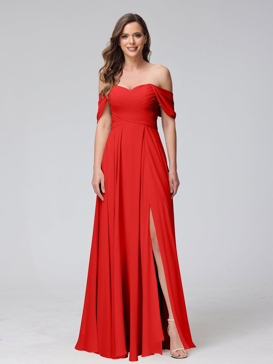 Ligne A/Princesse Hors de l'épaule Sans Manches La Longueur du Sol Bridemaid Robes avec Côté Divisé & Ruché