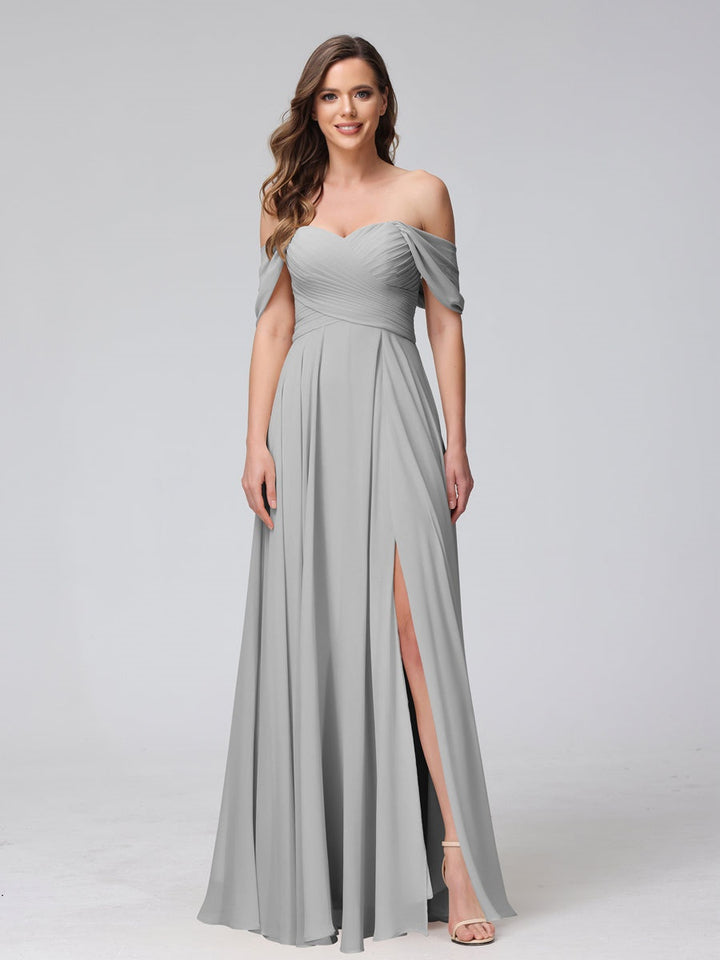 Ligne A/Princesse Hors de l'épaule Sans Manches La Longueur du Sol Bridemaid Robes avec Côté Divisé & Ruché