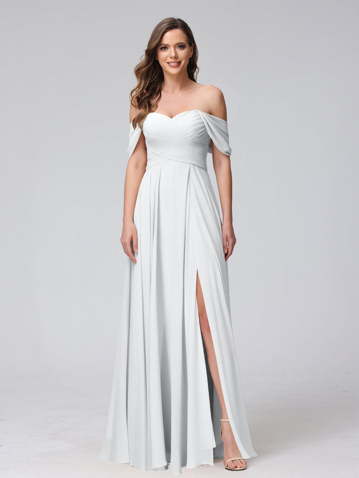 Ligne A/Princesse Hors de l'épaule Sans Manches La Longueur du Sol Bridemaid Robes avec Côté Divisé & Ruché