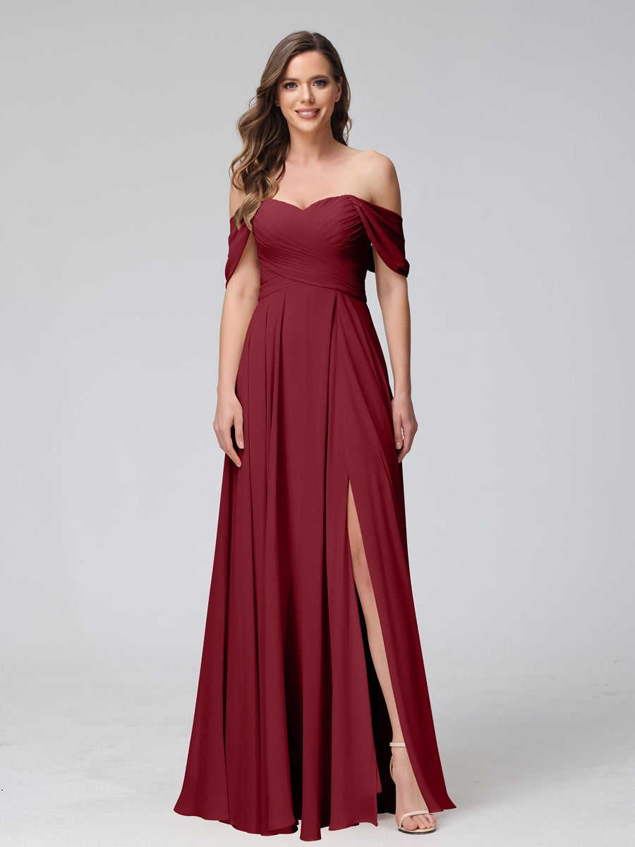 Ligne A/Princesse Hors de l'épaule Sans Manches La Longueur du Sol Bridemaid Robes avec Côté Divisé & Ruché