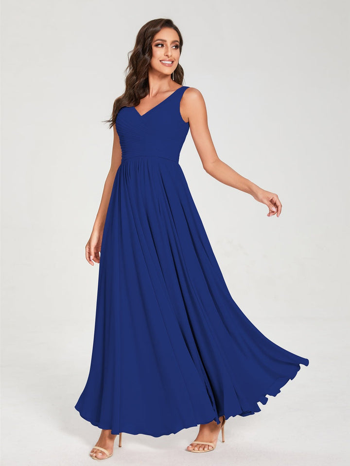 Ligne A/Princesse Mousseline Col en V Sans Manches La Longueur du Sol Bridemaid Robes avec Plis