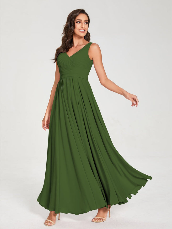 Ligne A/Princesse Mousseline Col en V Sans Manches La Longueur du Sol Bridemaid Robes avec Plis