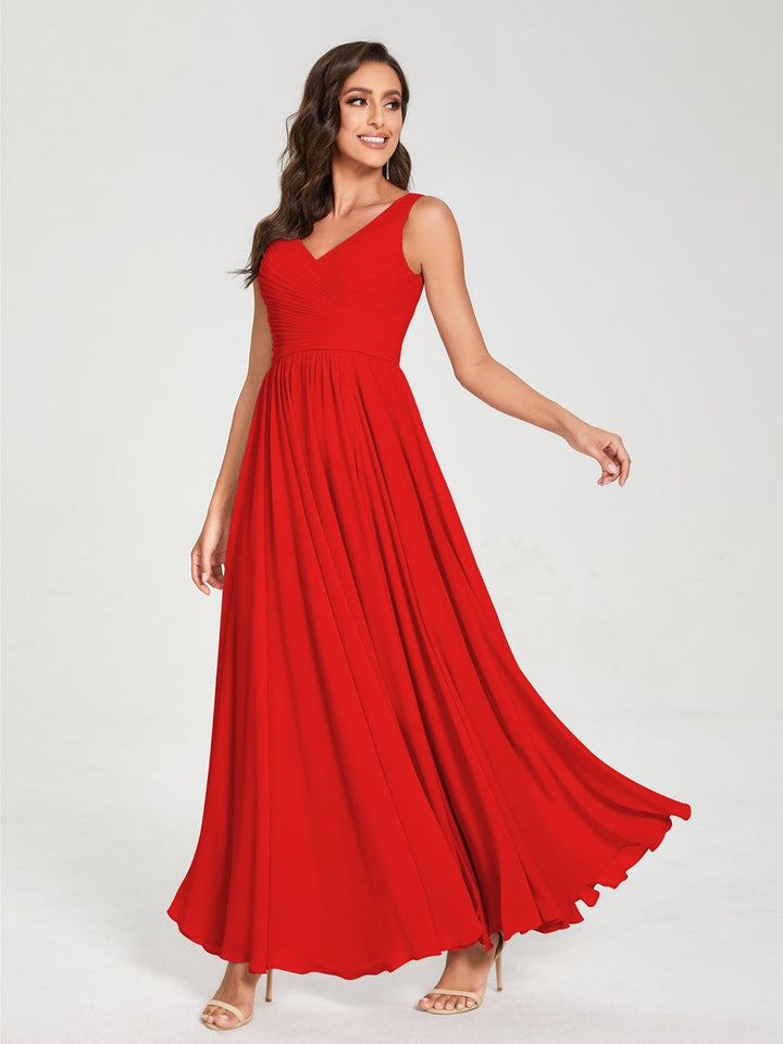 Ligne A/Princesse Mousseline Col en V Sans Manches La Longueur du Sol Bridemaid Robes avec Plis