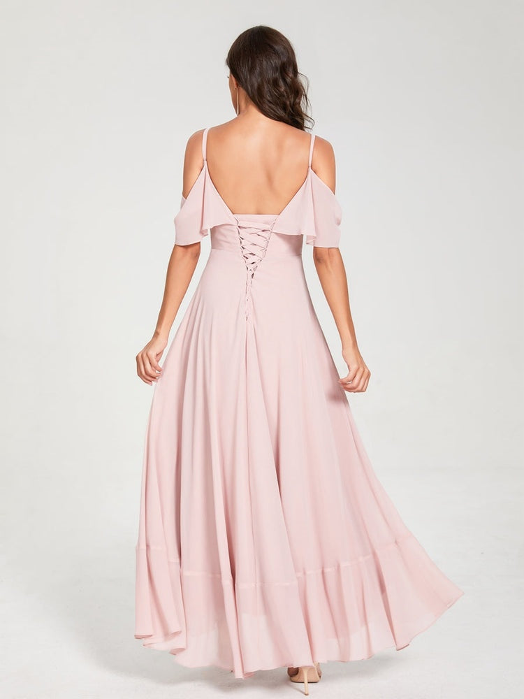 Ligne A/Princesse Bretelles Spaghetti Col en V Manches Courtes Asymétrique Bridemaid Robes avec Froufrous