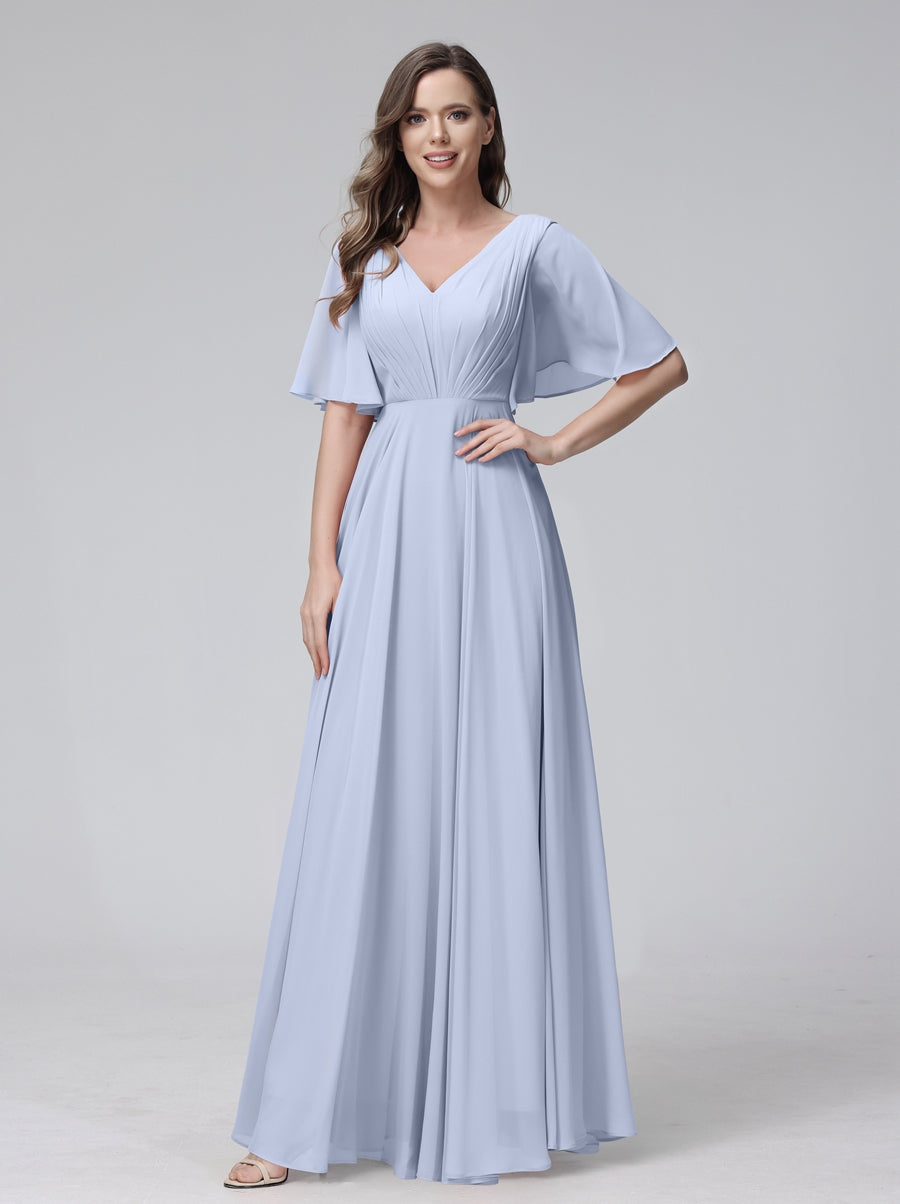 Ligne A/Princesse Col en V Demi-manches La Longueur du Sol Bridemaid Robes avec Froufrous & Les Poches