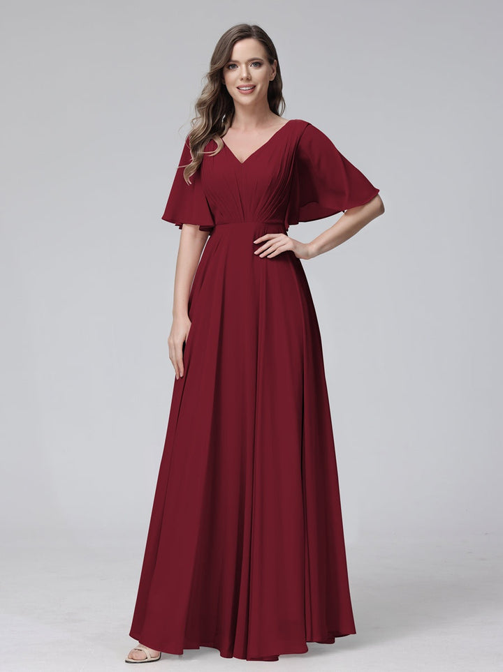 Ligne A/Princesse Col en V Demi-manches La Longueur du Sol Bridemaid Robes avec Froufrous & Les Poches