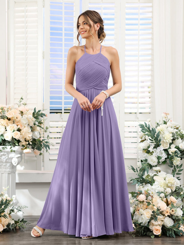 Ligne A/Princesse Licou Sans Manches La Longueur du Sol Mousseline Robes de Demoiselle d'Honneur avec Ruché
