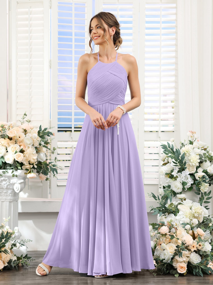 Ligne A/Princesse Licou Sans Manches La Longueur du Sol Mousseline Robes de Demoiselle d'Honneur avec Ruché