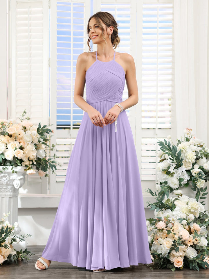 Ligne A/Princesse Licou Sans Manches La Longueur du Sol Mousseline Robes de Demoiselle d'Honneur avec Ruché