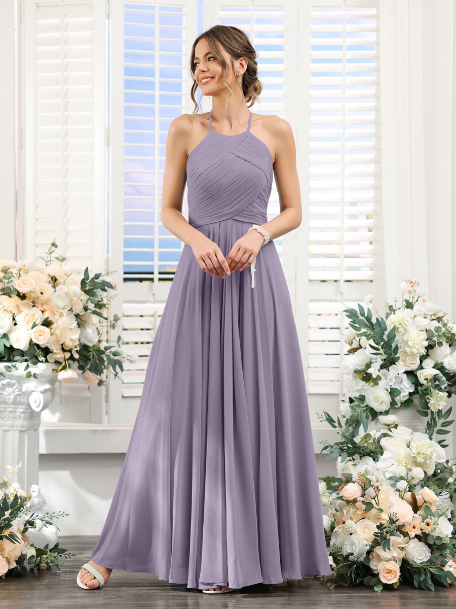 Ligne A/Princesse Licou Sans Manches La Longueur du Sol Mousseline Robes de Demoiselle d'Honneur avec Ruché