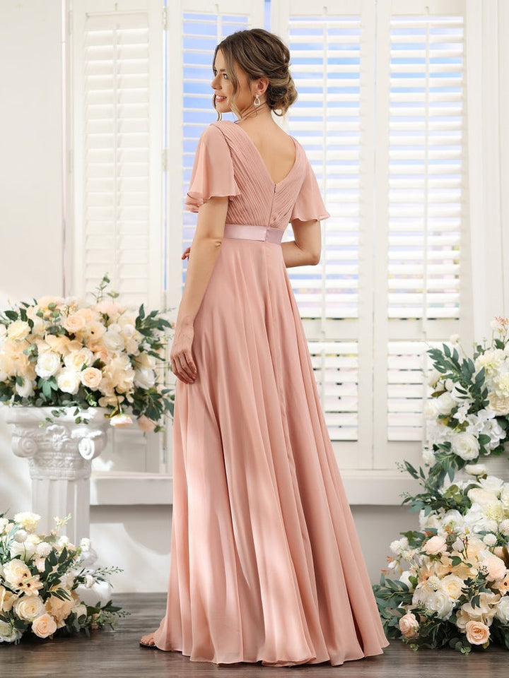 Ligne A/Princesse Col en V Manches Courtes Mousseline Robes de Demoiselle d'Honneur avec Poches