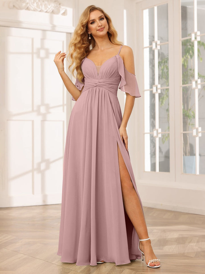 Ligne A/Princesse Bretelles Spaghetti Col en V La Longueur du Sol Robes de Demoiselle d'Honneur avec Côté Divisé