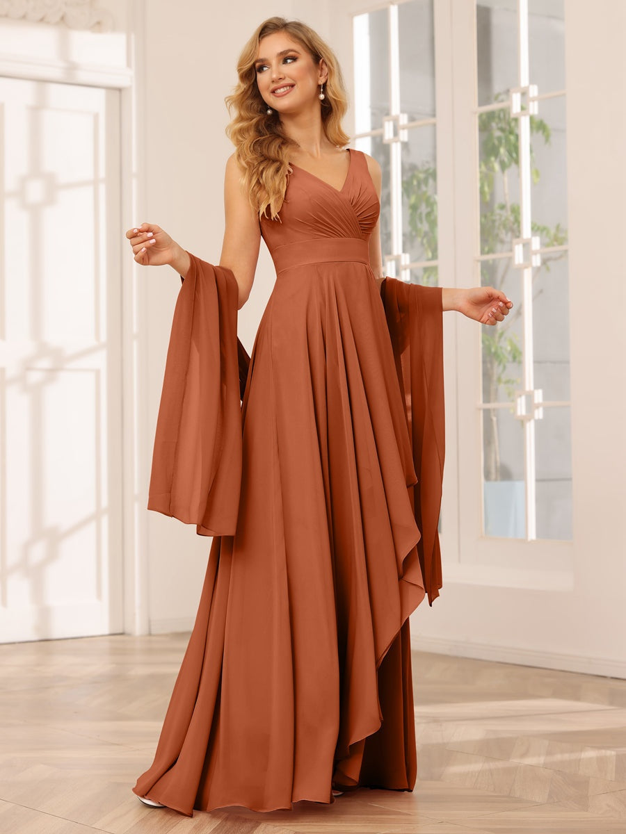 Ligne A/Princesse Col en V Sans Manches La Longueur du Sol Asymétrique Robes de Demoiselle d'Honneur avec Froufrous
