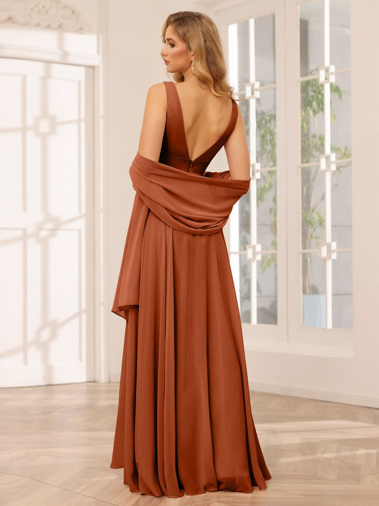 Ligne A/Princesse Col en V Sans Manches La Longueur du Sol Asymétrique Robes de Demoiselle d'Honneur avec Froufrous