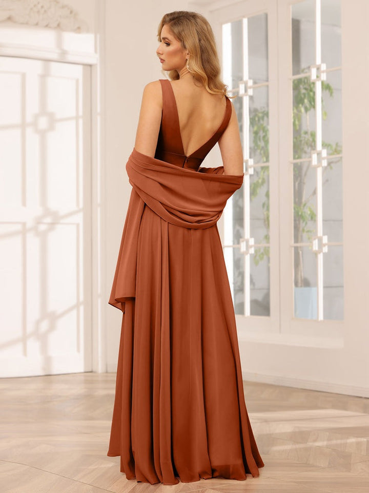 Ligne A/Princesse Col en V Sans Manches La Longueur du Sol Asymétrique Robes de Demoiselle d'Honneur avec Froufrous