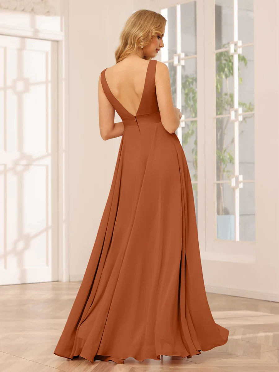 Ligne A/Princesse Col en V Sans Manches La Longueur du Sol Asymétrique Robes de Demoiselle d'Honneur avec Froufrous