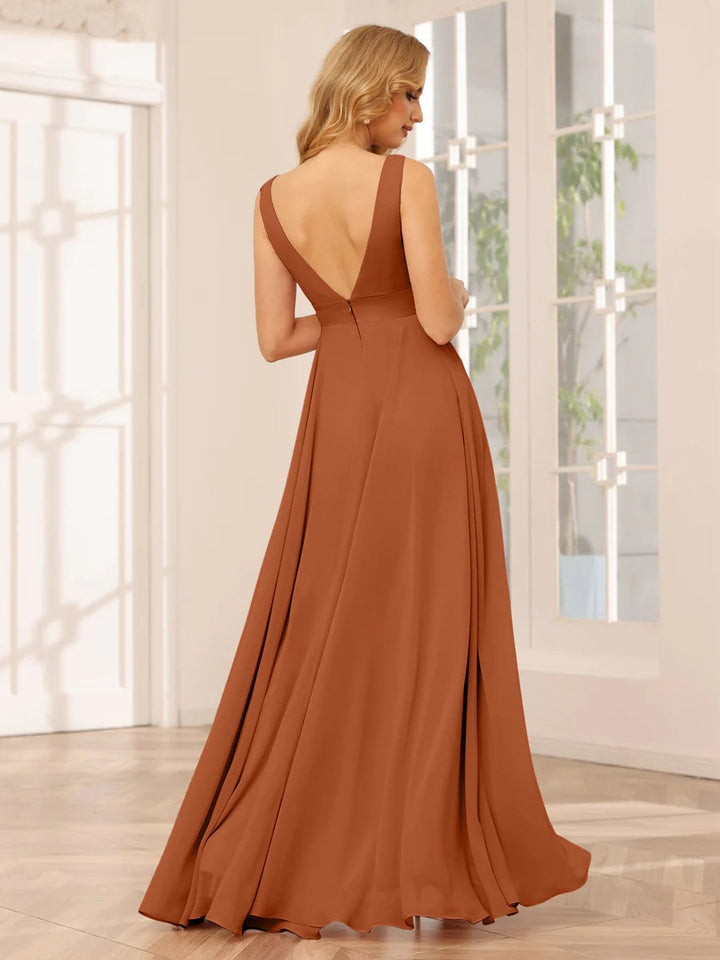 Ligne A/Princesse Col en V Sans Manches La Longueur du Sol Asymétrique Robes de Demoiselle d'Honneur avec Froufrous