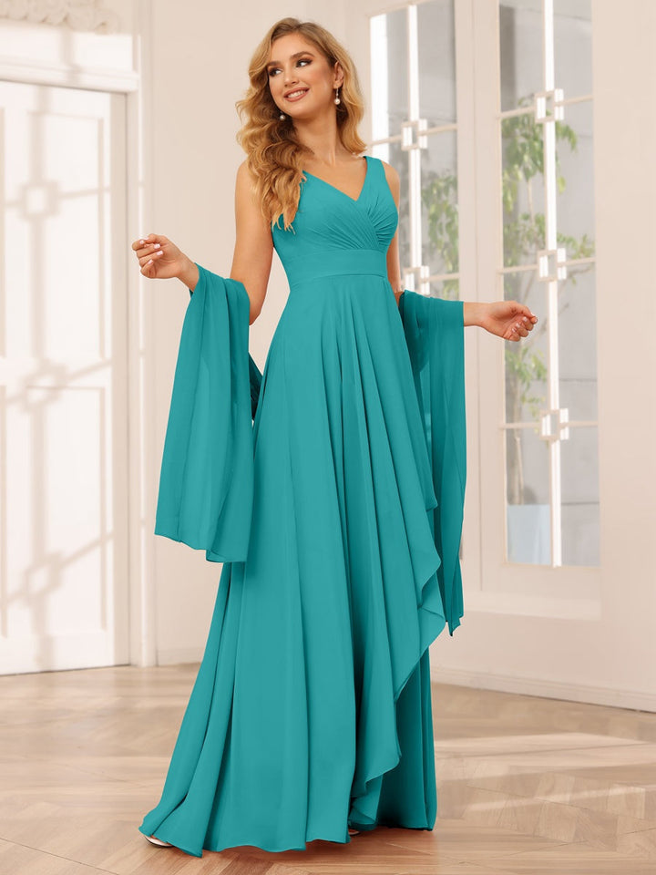 Ligne A/Princesse Col en V Sans Manches La Longueur du Sol Asymétrique Robes de Demoiselle d'Honneur avec Froufrous