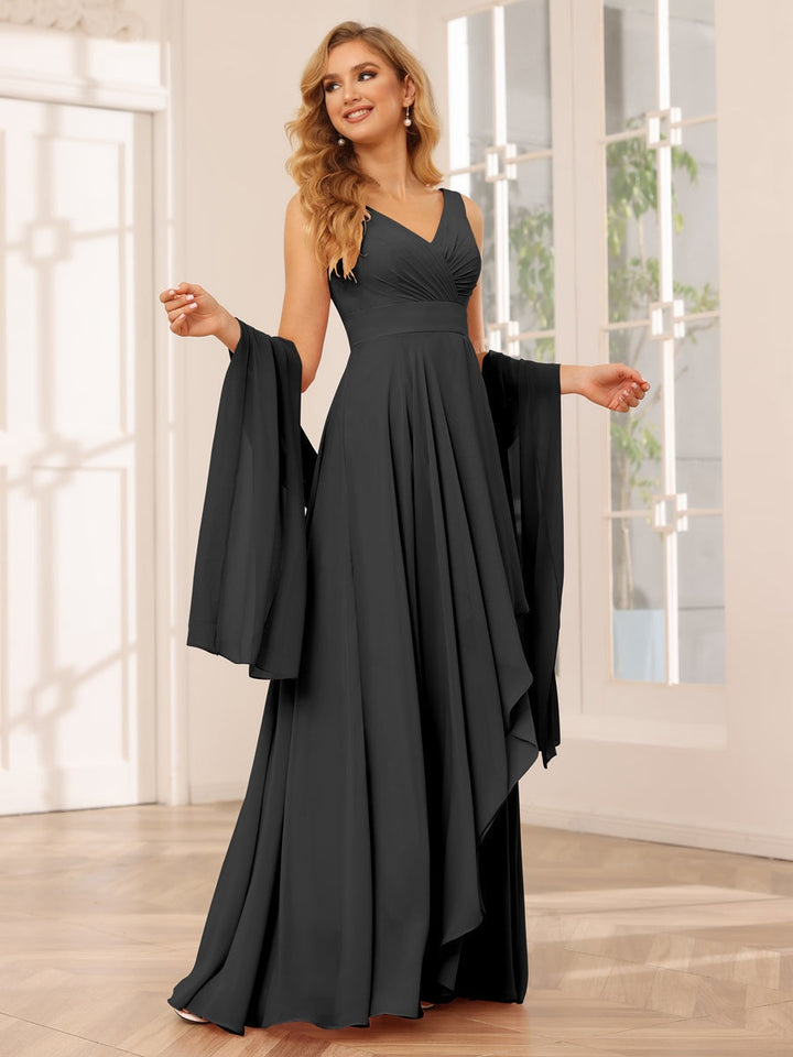 Ligne A/Princesse Col en V Sans Manches La Longueur du Sol Asymétrique Robes de Demoiselle d'Honneur avec Froufrous