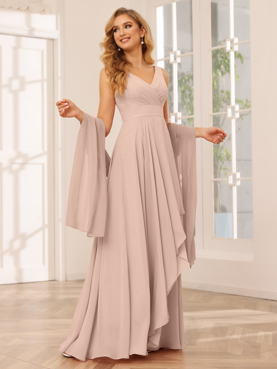 Ligne A/Princesse Col en V Sans Manches La Longueur du Sol Asymétrique Robes de Demoiselle d'Honneur avec Froufrous