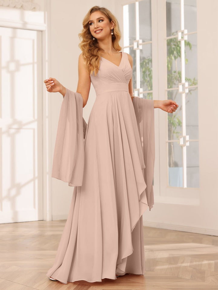 Ligne A/Princesse Col en V Sans Manches La Longueur du Sol Asymétrique Robes de Demoiselle d'Honneur avec Froufrous