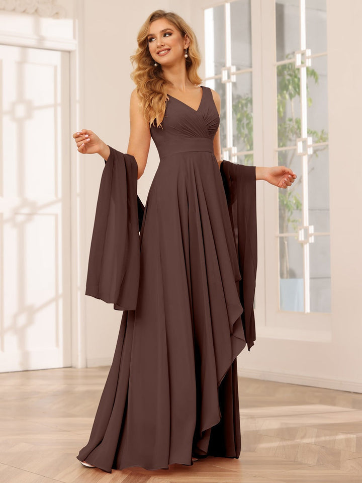 Ligne A/Princesse Col en V Sans Manches La Longueur du Sol Asymétrique Robes de Demoiselle d'Honneur avec Froufrous