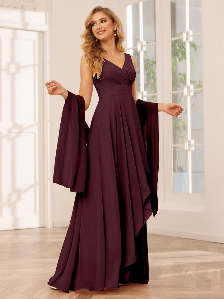 Ligne A/Princesse Col en V Sans Manches La Longueur du Sol Asymétrique Robes de Demoiselle d'Honneur avec Froufrous