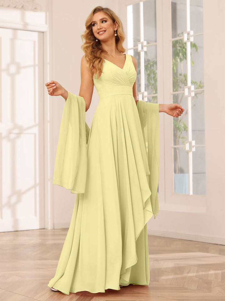 Ligne A/Princesse Col en V Sans Manches La Longueur du Sol Asymétrique Robes de Demoiselle d'Honneur avec Froufrous
