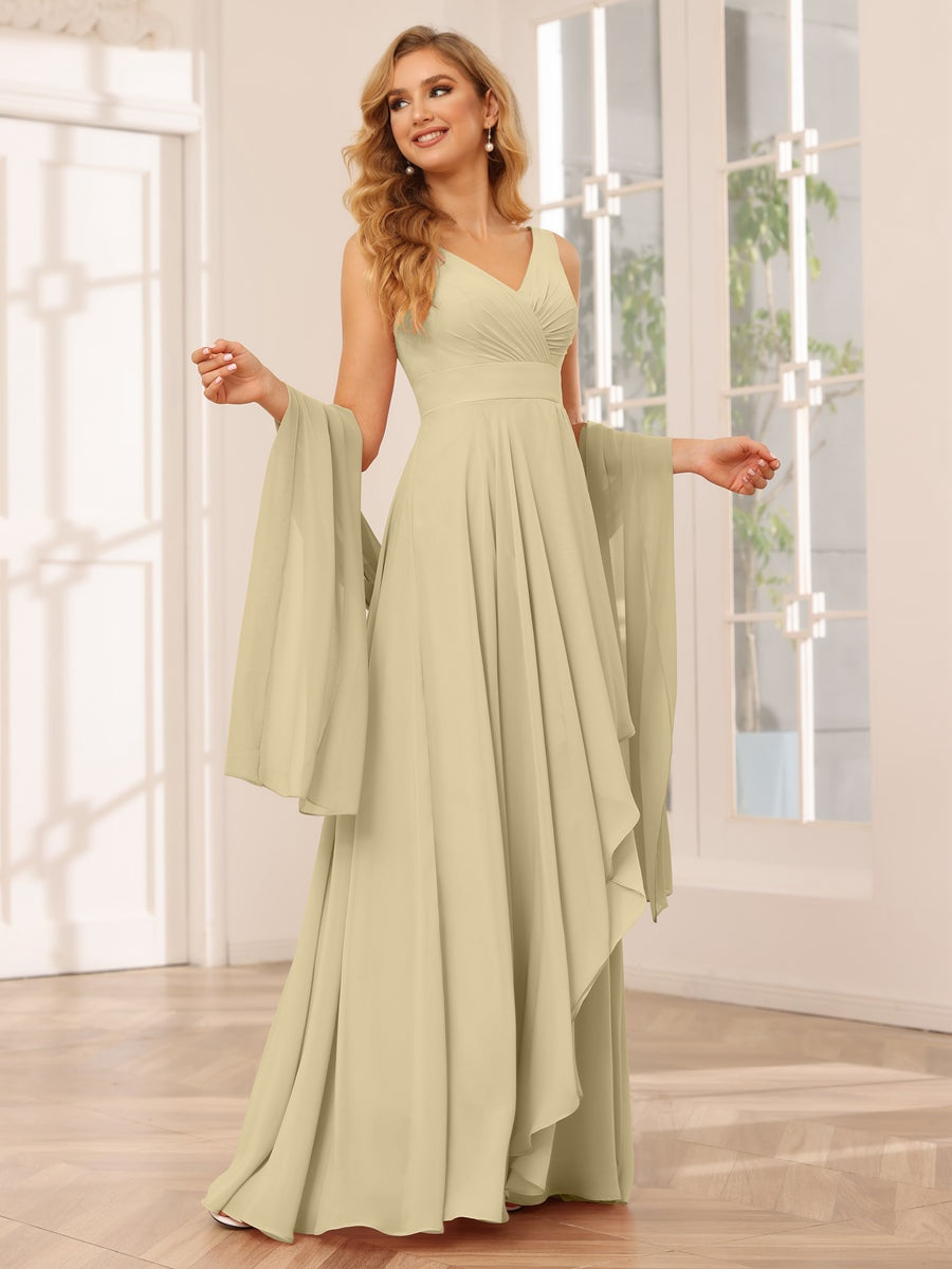 Ligne A/Princesse Col en V Sans Manches La Longueur du Sol Asymétrique Robes de Demoiselle d'Honneur avec Froufrous