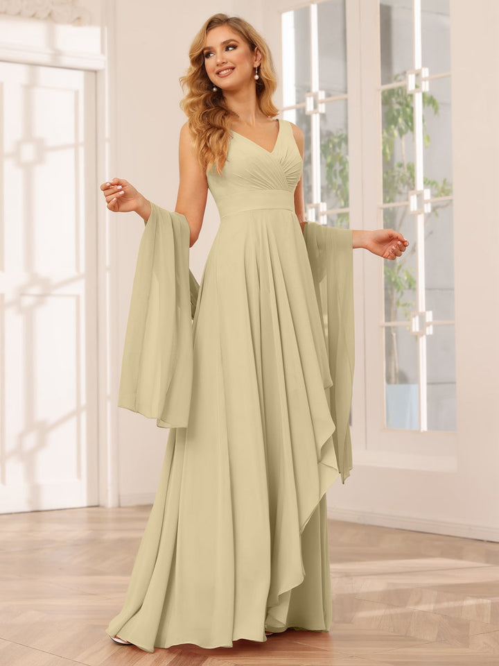 Ligne A/Princesse Col en V Sans Manches La Longueur du Sol Asymétrique Robes de Demoiselle d'Honneur avec Froufrous