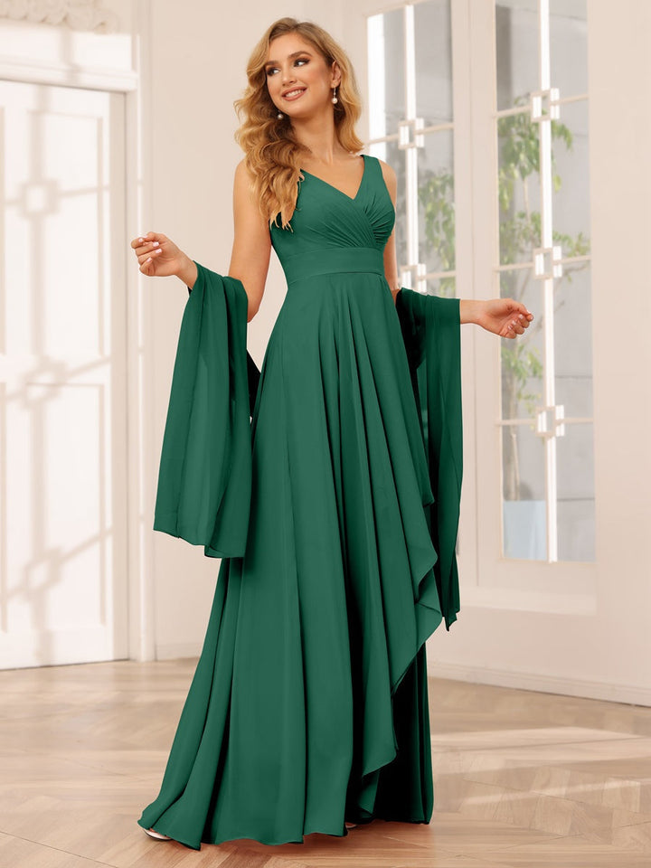 Ligne A/Princesse Col en V Sans Manches La Longueur du Sol Asymétrique Robes de Demoiselle d'Honneur avec Froufrous