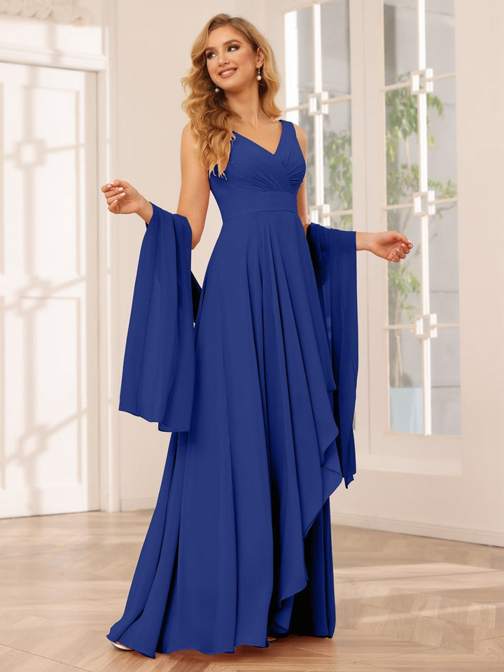 Ligne A/Princesse Col en V Sans Manches La Longueur du Sol Asymétrique Robes de Demoiselle d'Honneur avec Froufrous
