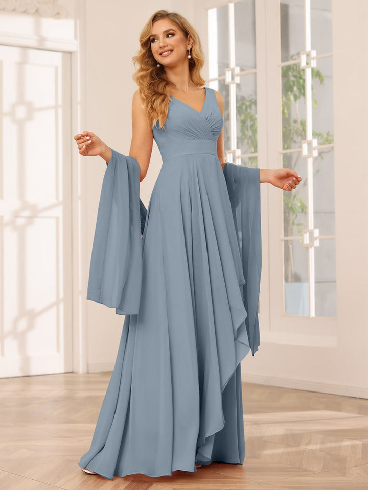 Ligne A/Princesse Col en V Sans Manches La Longueur du Sol Asymétrique Robes de Demoiselle d'Honneur avec Froufrous