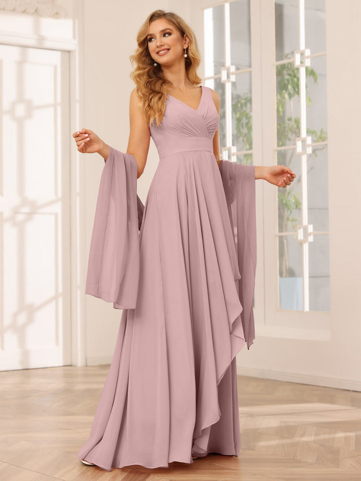 Ligne A/Princesse Col en V Sans Manches La Longueur du Sol Asymétrique Robes de Demoiselle d'Honneur avec Froufrous