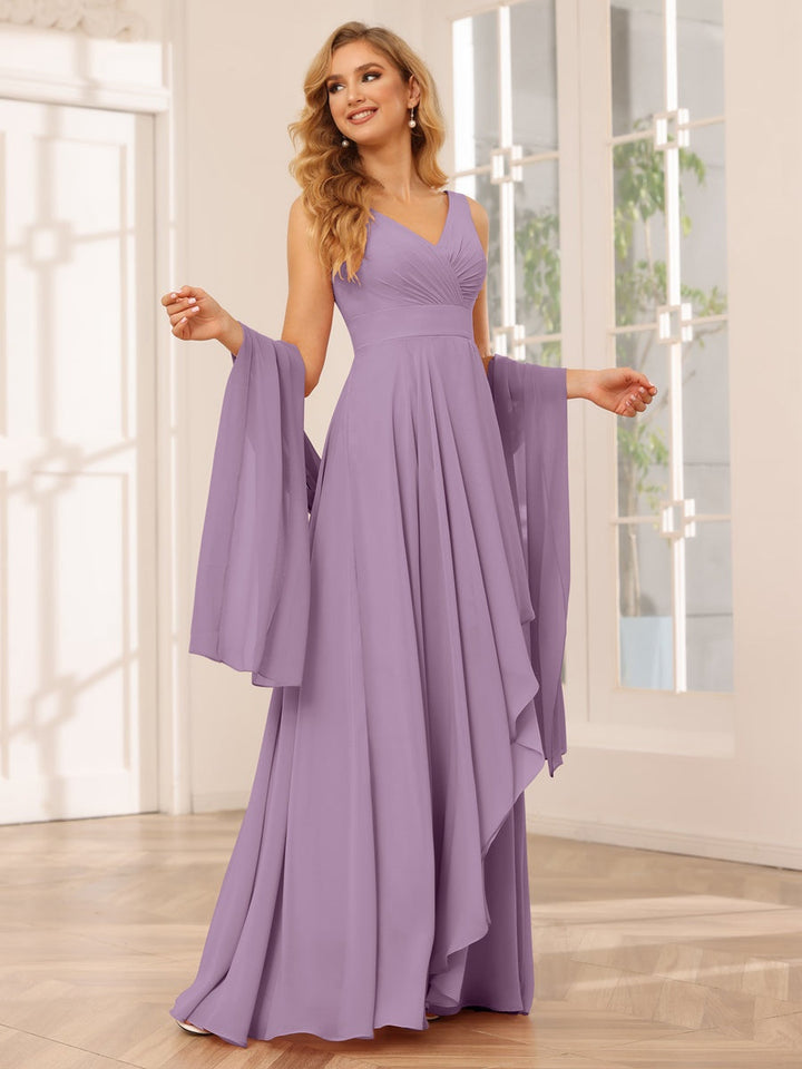 Ligne A/Princesse Col en V Sans Manches La Longueur du Sol Asymétrique Robes de Demoiselle d'Honneur avec Froufrous