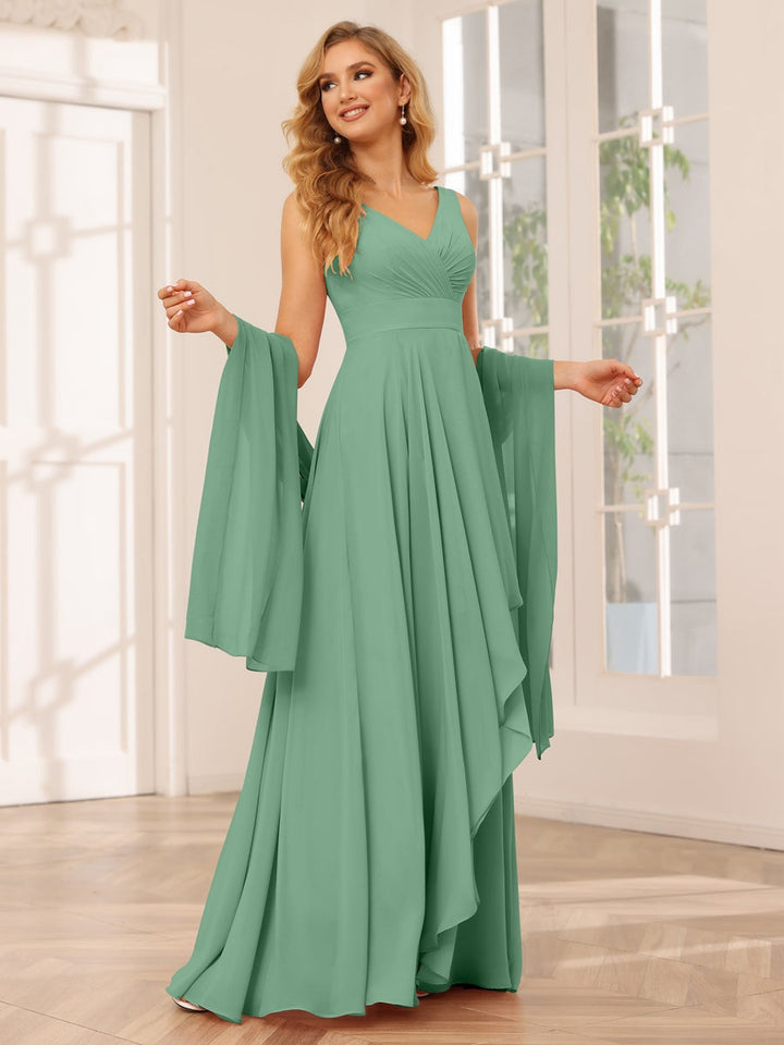 Ligne A/Princesse Col en V Sans Manches La Longueur du Sol Asymétrique Robes de Demoiselle d'Honneur avec Froufrous