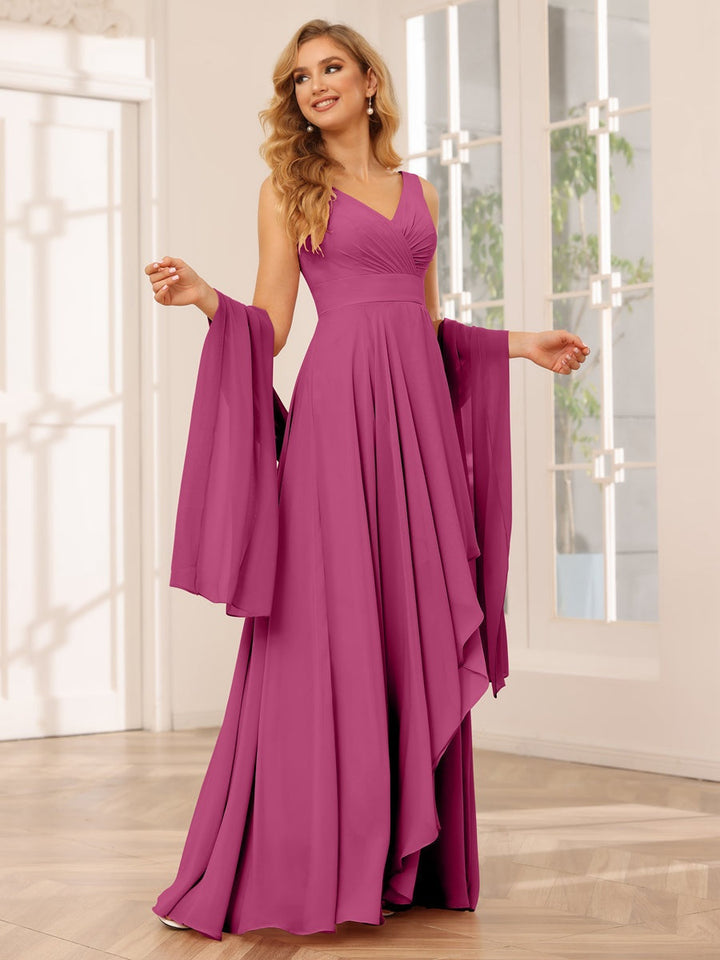 Ligne A/Princesse Col en V Sans Manches La Longueur du Sol Asymétrique Robes de Demoiselle d'Honneur avec Froufrous