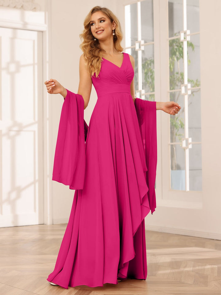 Ligne A/Princesse Col en V Sans Manches La Longueur du Sol Asymétrique Robes de Demoiselle d'Honneur avec Froufrous