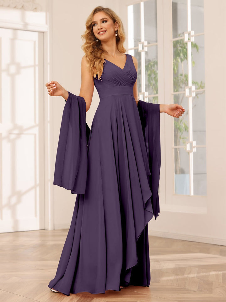 Ligne A/Princesse Col en V Sans Manches La Longueur du Sol Asymétrique Robes de Demoiselle d'Honneur avec Froufrous