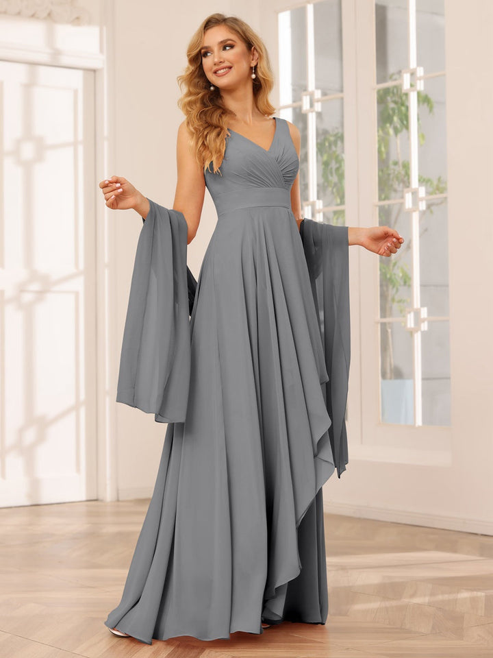 Ligne A/Princesse Col en V Sans Manches La Longueur du Sol Asymétrique Robes de Demoiselle d'Honneur avec Froufrous
