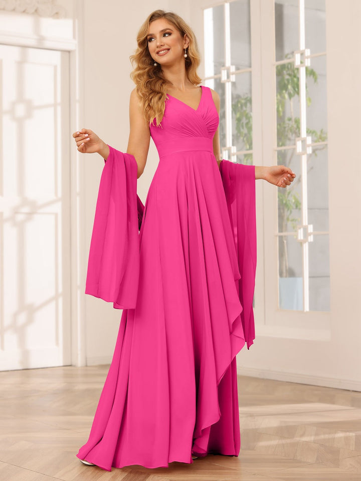 Ligne A/Princesse Col en V Sans Manches La Longueur du Sol Asymétrique Robes de Demoiselle d'Honneur avec Froufrous