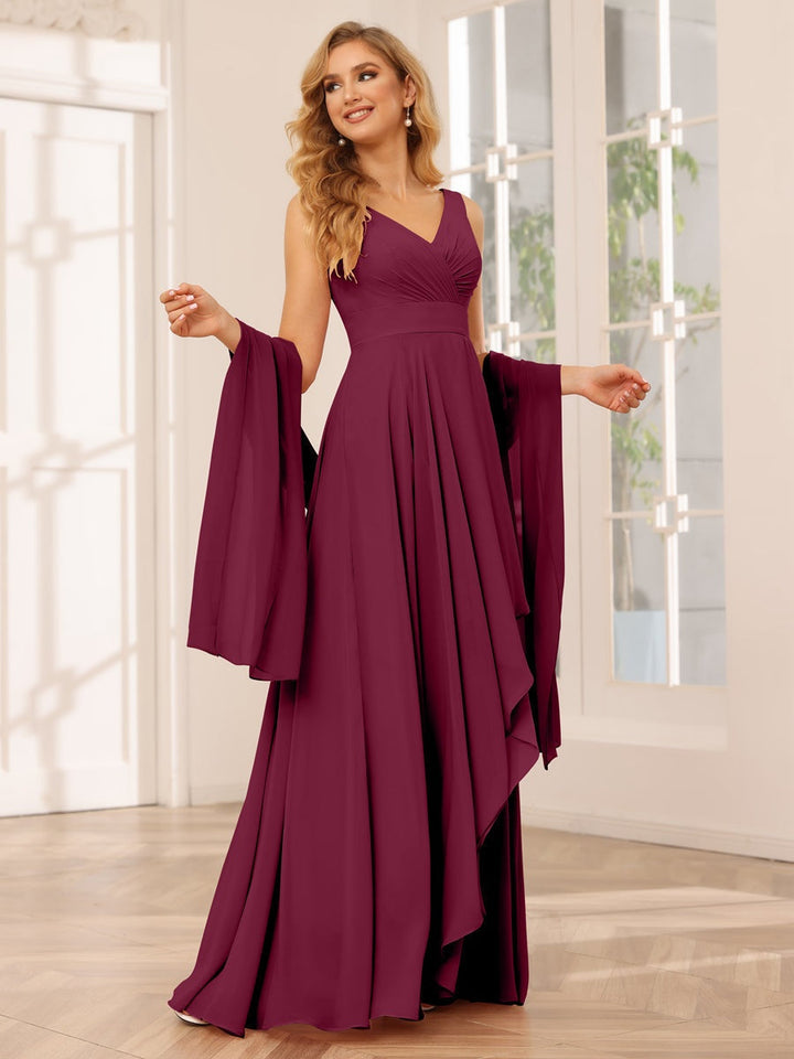 Ligne A/Princesse Col en V Sans Manches La Longueur du Sol Asymétrique Robes de Demoiselle d'Honneur avec Froufrous
