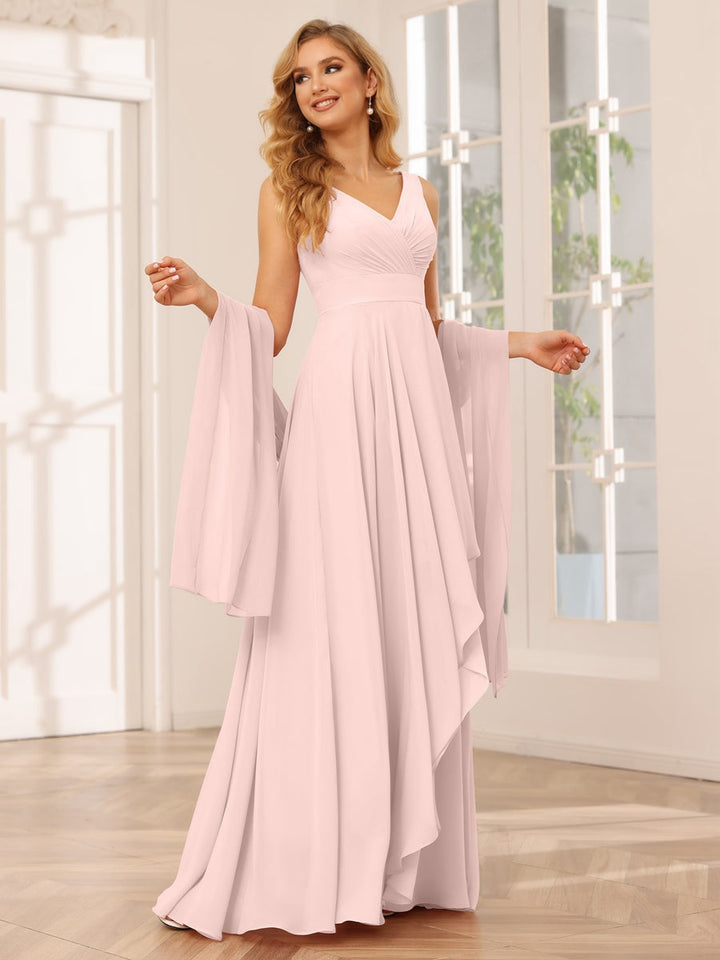 Ligne A/Princesse Col en V Sans Manches La Longueur du Sol Asymétrique Robes de Demoiselle d'Honneur avec Froufrous