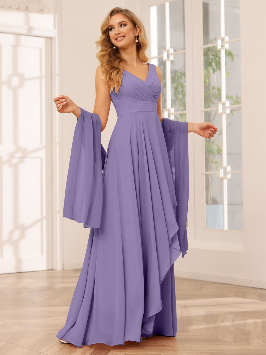 Ligne A/Princesse Col en V Sans Manches La Longueur du Sol Asymétrique Robes de Demoiselle d'Honneur avec Froufrous