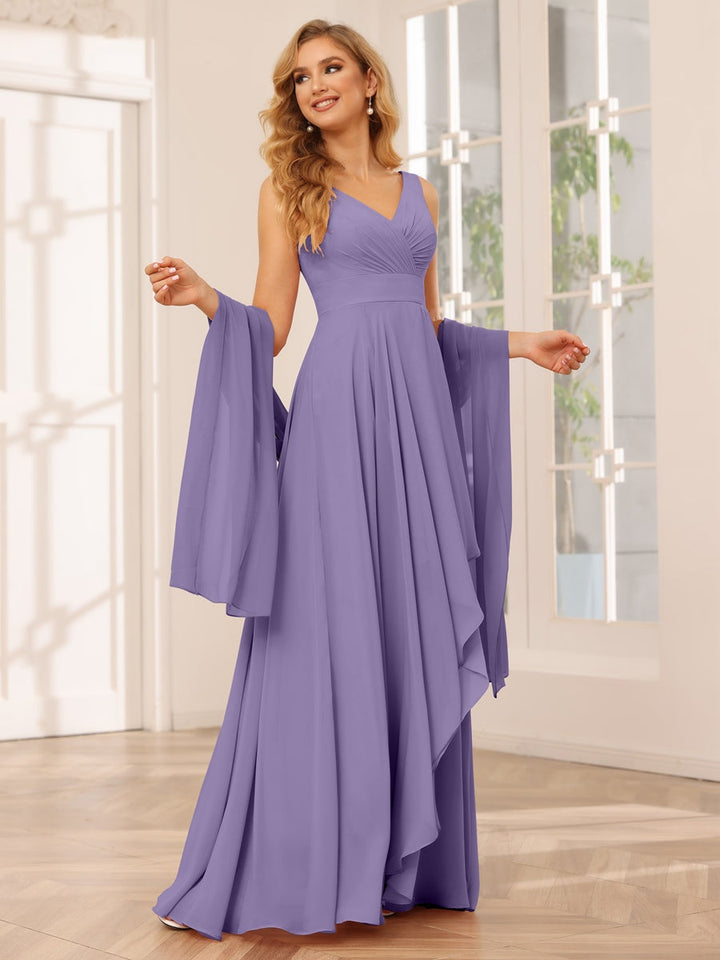 Ligne A/Princesse Col en V Sans Manches La Longueur du Sol Asymétrique Robes de Demoiselle d'Honneur avec Froufrous
