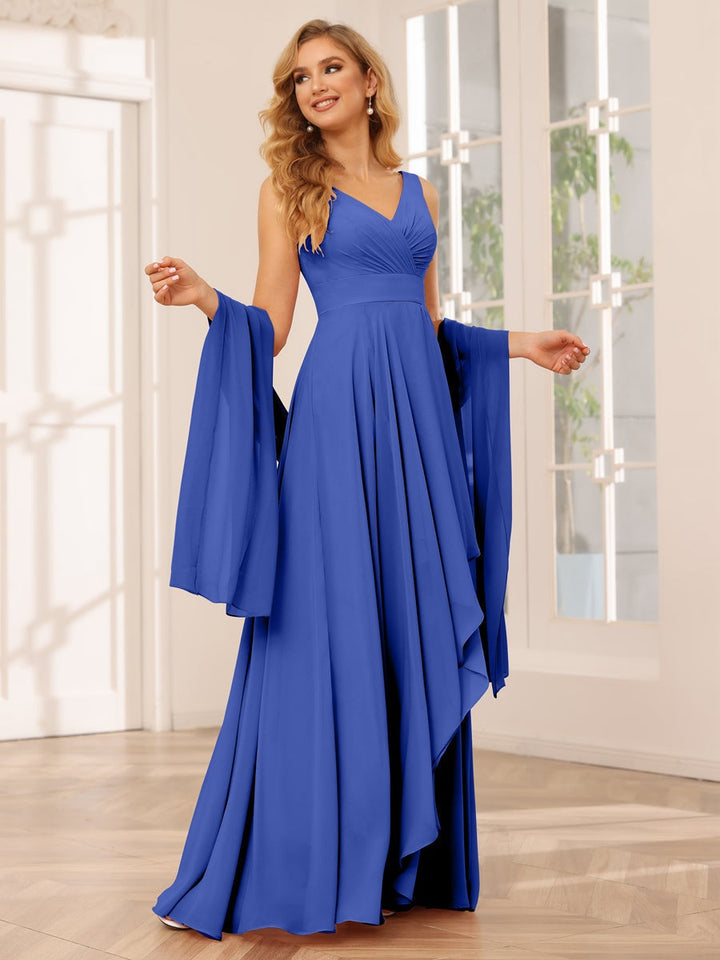 Ligne A/Princesse Col en V Sans Manches La Longueur du Sol Asymétrique Robes de Demoiselle d'Honneur avec Froufrous