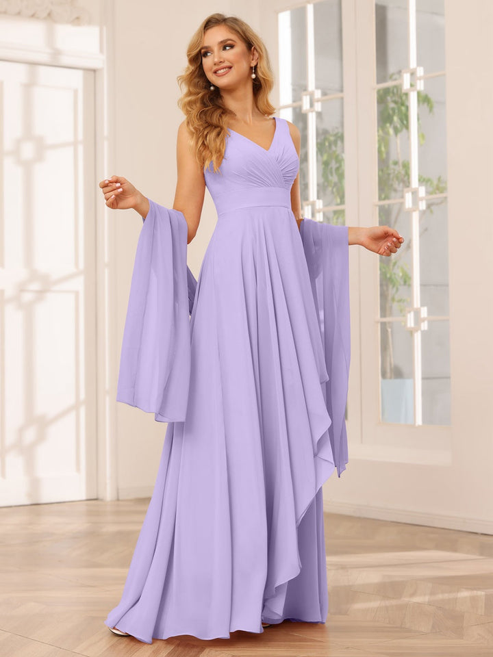 Ligne A/Princesse Col en V Sans Manches La Longueur du Sol Asymétrique Robes de Demoiselle d'Honneur avec Froufrous