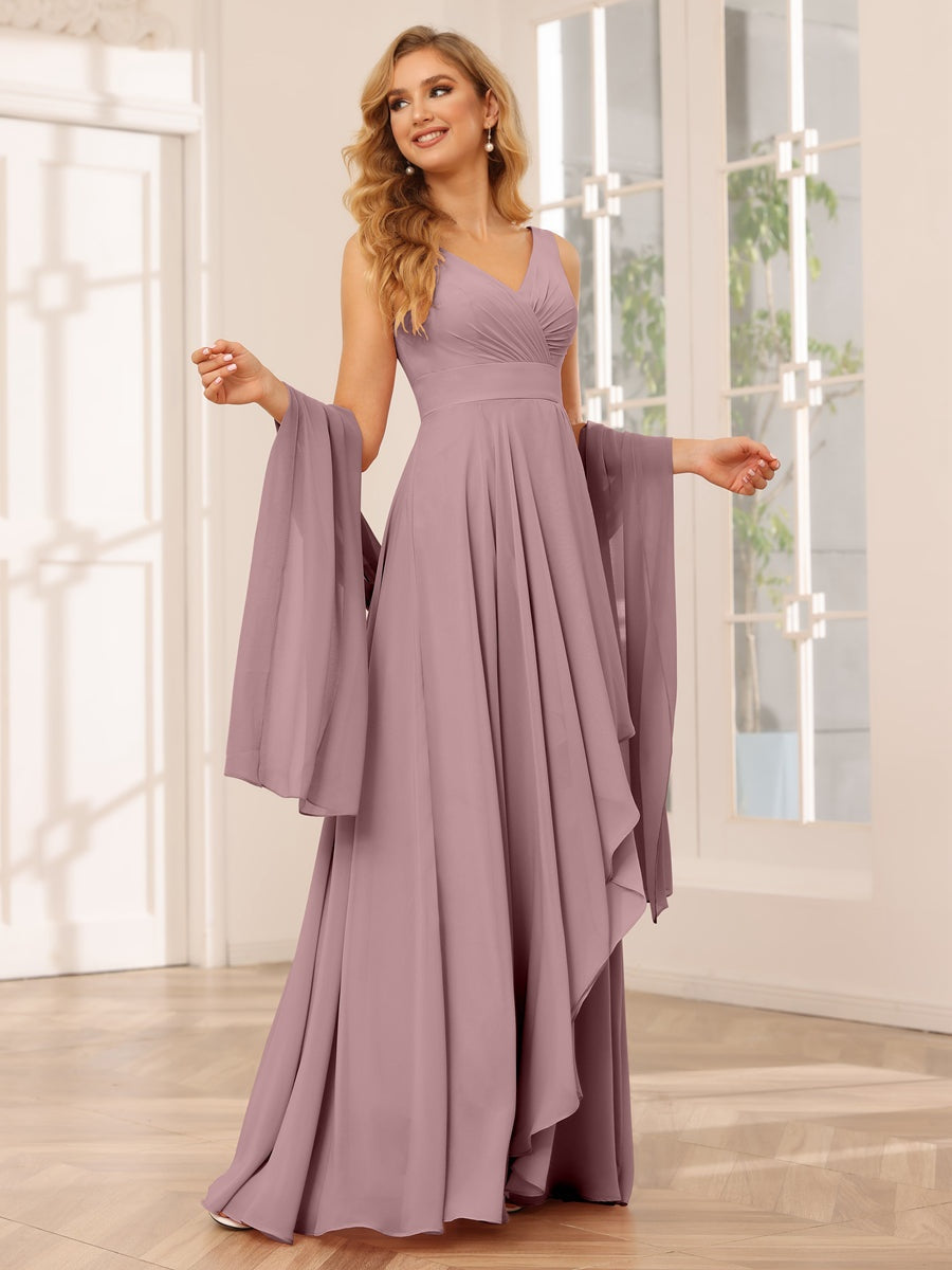 Ligne A/Princesse Col en V Sans Manches La Longueur du Sol Asymétrique Robes de Demoiselle d'Honneur avec Froufrous